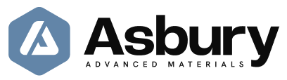 Asbury Advanced Materials logo featuring a hexagonal design and modern typography, representing innovation in material solutions.