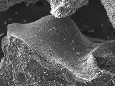 Scanning electron microscope image of a mineral sample showing detailed surface texture and structure at 101x magnification. The image highlights the intricate features and morphology of the mineral, useful for geological analysis and research.