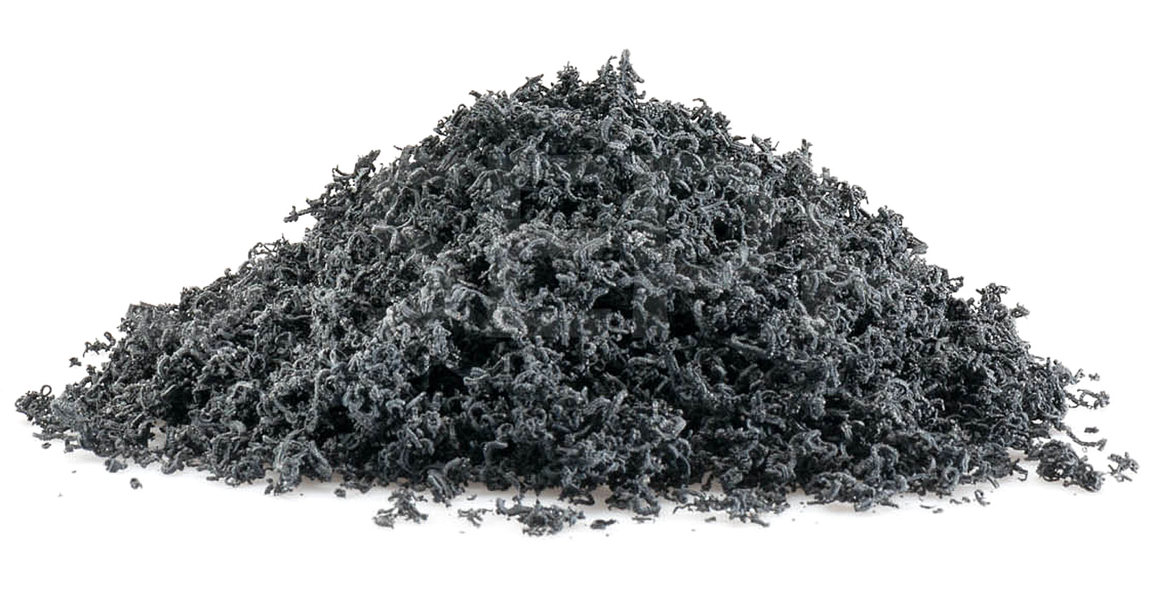 A close-up of a pile of black shredded paper, showcasing its textured, curly fibers. Ideal for crafting, packaging, or as decorative filler material.