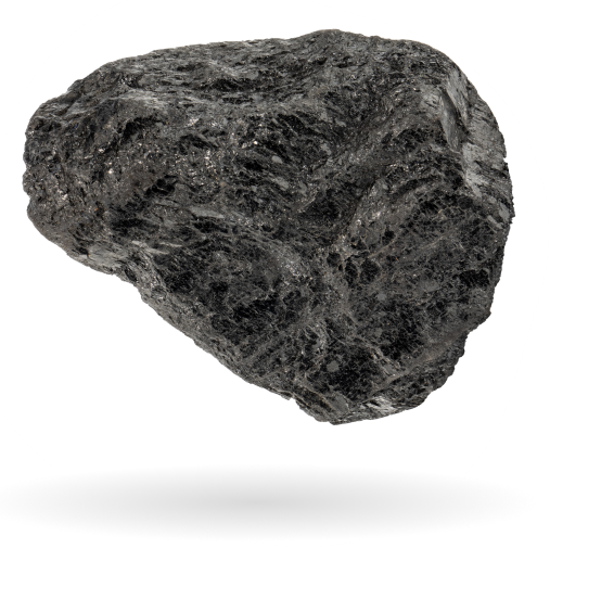 Black mineral rock with a rough texture and shiny surface, isolated on a white background. Ideal for geology studies or decorative purposes.