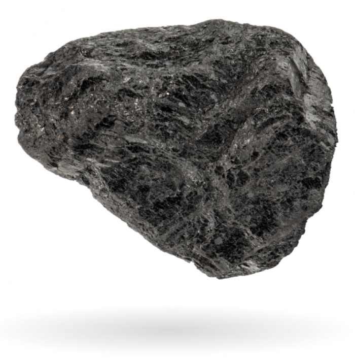 Black igneous rock specimen showcasing a rough texture and shiny mineral inclusions, ideal for geological study and educational purposes.